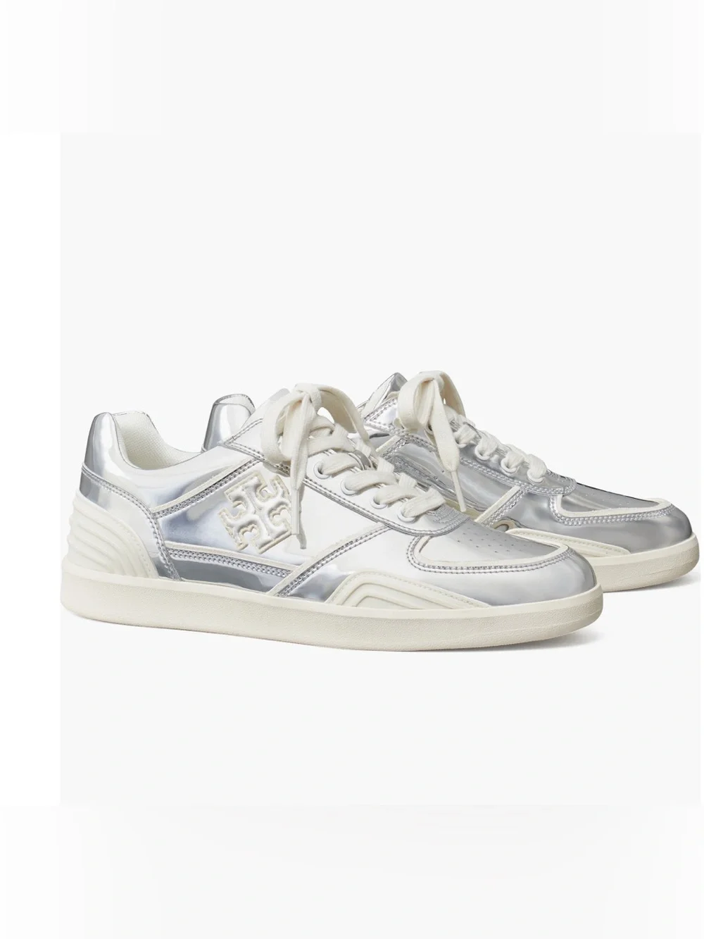 TORY BURCH Women's Clover Court Lace Up Low Top Sneakers  Color: Argento SIZE: 5
